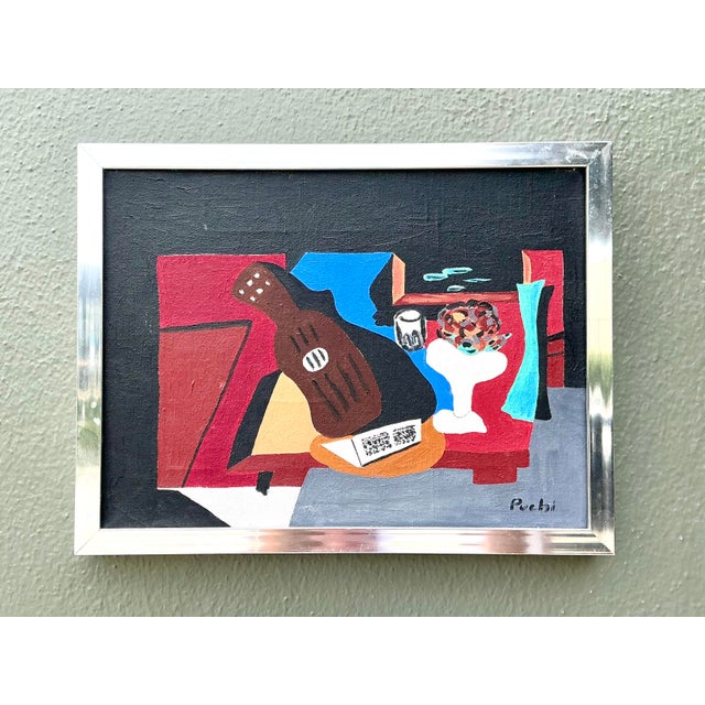Wood Vintage Abstract Cubist Still Life on Canvas For Sale - Image 7 of 12