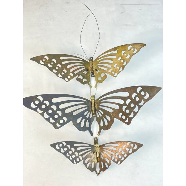 Brass Vintage Set of 3 Brass Butterfly Wall Hangings For Sale - Image 8 of 13