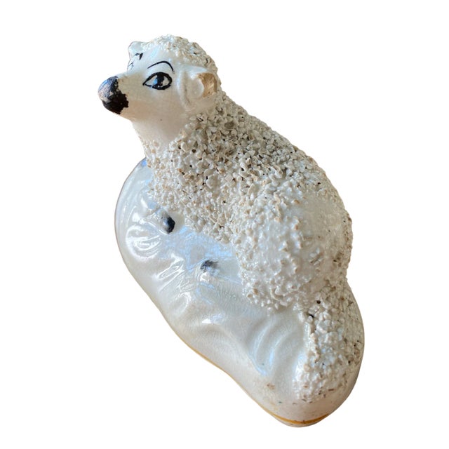 English Antique 19th Century Staffordshire Resting White Lamb With Porcelain Confetti Fur For Sale - Image 3 of 8