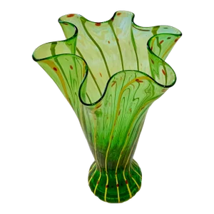 Handkerchief Shaped Eastern Art Glass Vase in Green