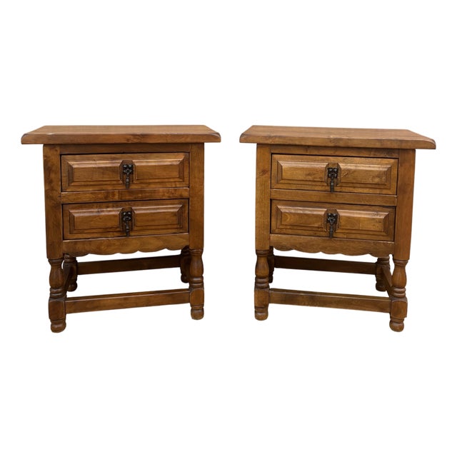 Spanish Bedside Tables with Drawers and Iron Hardware, 1950s, Set of 2 For Sale
