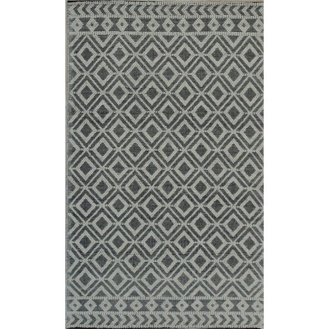 Textile 8x0 Black Hand-Knotted Wool Diamond Gridlock Geometric Modern Carpet Rug For Sale - Image 7 of 7