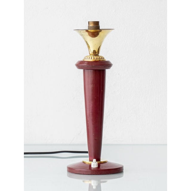 1950s Burgundy Leather Table Lamp from Maison Lancel, 1940s For Sale - Image 5 of 13
