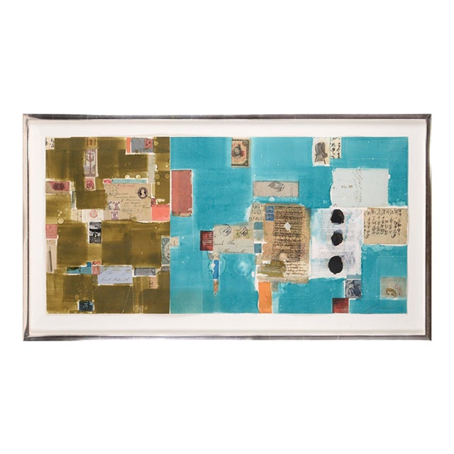 "Application of the Laws" Chine Colle Watercolor With Found Object Collage by Michael Pauker For Sale