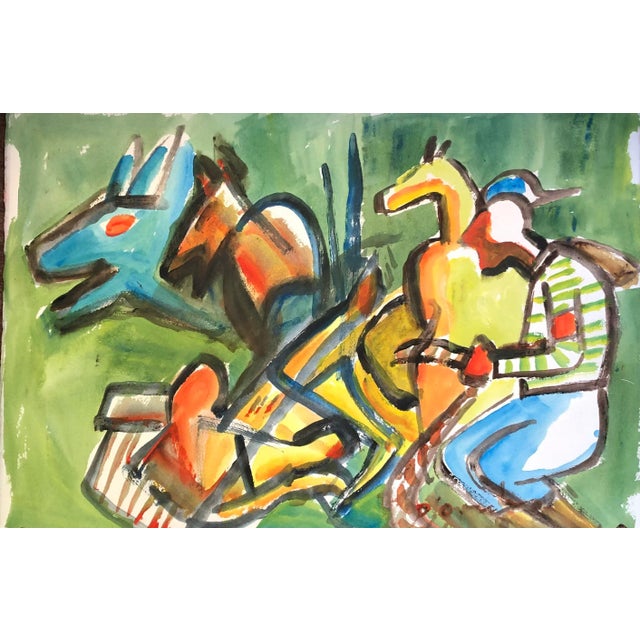 Original Vintage Abstract Expressionist Modernist Watercolor Painting Hores & Jockey Double Sided Signed 1970’s For Sale In Philadelphia - Image 6 of 6