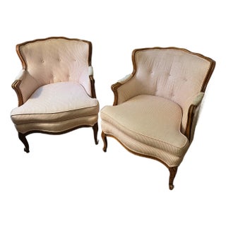 Mid 20th Century Pair of French Louis XV Bergere Arm Chairs For Sale