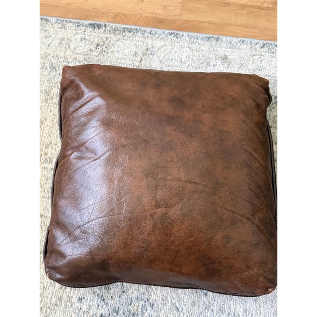 Vintage Distressed Leather Square Accent Throw Pillow Covers (Set of 2) 20"x20" For Sale - Image 11 of 13