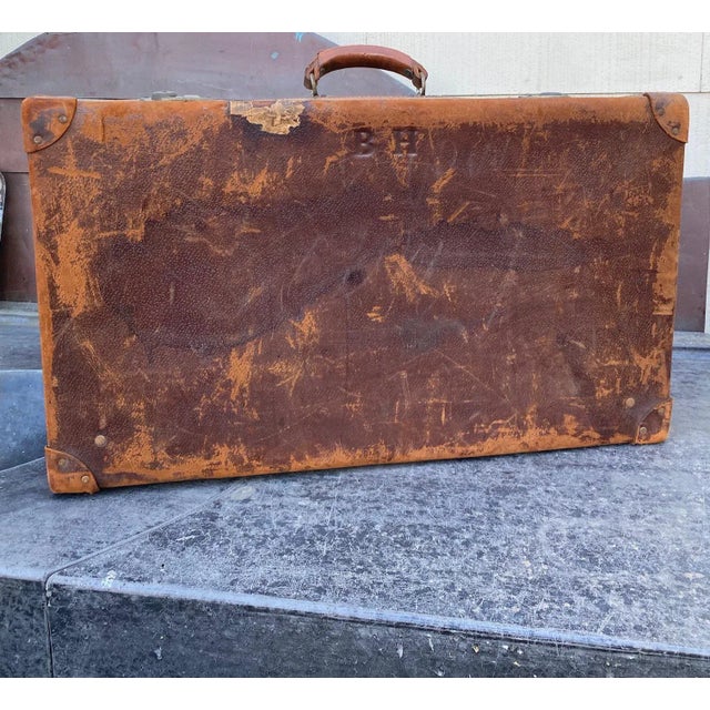 Brown Antique Leather Traveller's Suitcase For Sale - Image 8 of 8