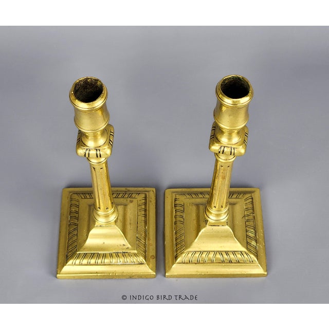 French Pair of Antique French Bronze Candlestick Holders Neoclassical Column Design For Sale - Image 3 of 7