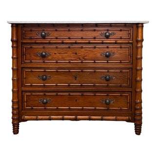 19th-C. French Aesthetic Movement Faux Bamboo Gray Marble Top Chest Commode For Sale