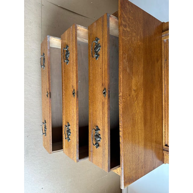 Brown American Antique Oak Wood Eastlake 3 Drawer Dresser With Large Mirror For Sale - Image 8 of 9