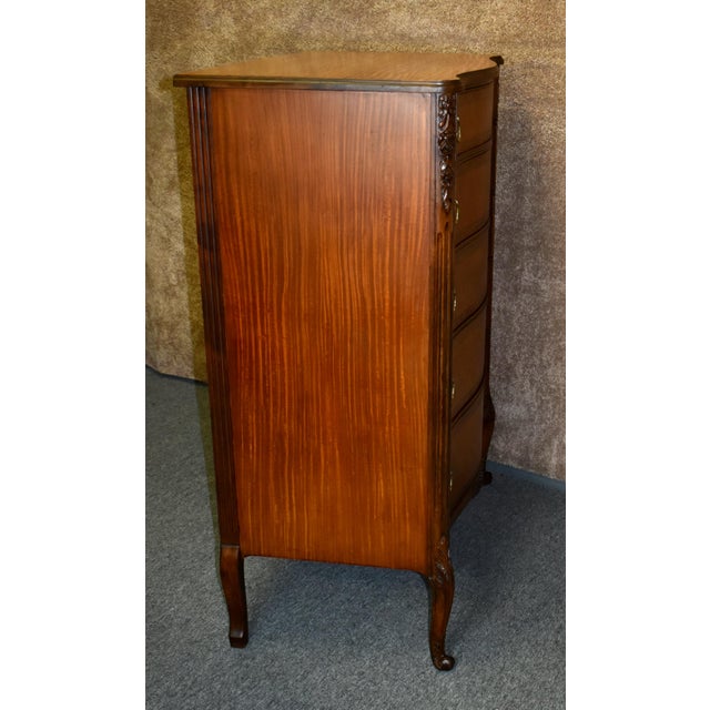 Vintage Five Drawer Carved Rosewood & Satinwood French Style Tall Chest