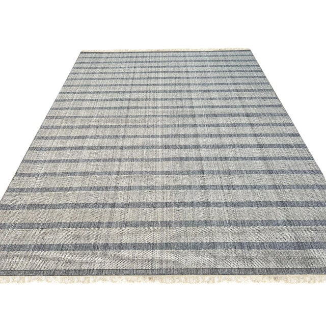Textile 9x12 Luxurious Timeless Gray Stripe Geometric Modern Handmade Wool Carpet Rug For Sale - Image 7 of 9