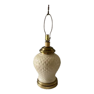 Vintage Brass and Ceramic Basket Weave Paul Hanson Lamp