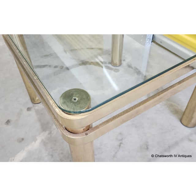 Vintage Brass Hollywood Regency Style Modern Contemporary Glass Top End Table 2 of 2 For Sale - Image 14 of 15