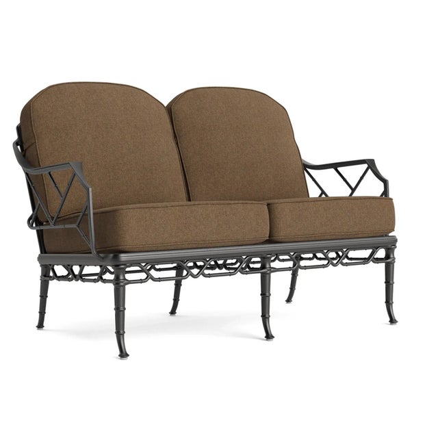 Brown Jordan Calcutta Loveseat, Textured Pewter frame with Fusion Moccasian fabric For Sale - Image 12 of 12