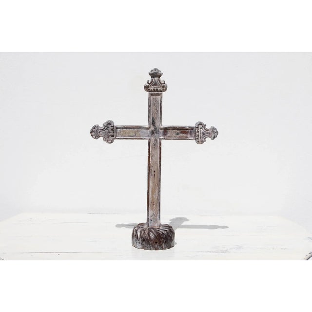 18th Century Portuguese White Baroque Wooden Cross For Sale - Image 13 of 13
