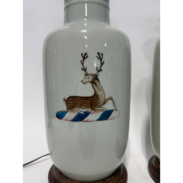 Ceramic Pair of Chinese Export Armorial Porcelain Table Lamps Designed by John Rosselli For Sale - Image 7 of 9