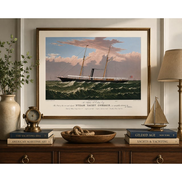 Steam Yacht Corsair, Vintage Art Print Reproduction, 36" X 24" For Sale - Image 10 of 11