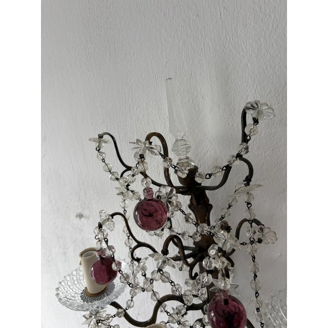 French Amethyst Murano Drops Crystal Prisms Spear Stars Sconces, Circa 1920 For Sale - Image 13 of 14