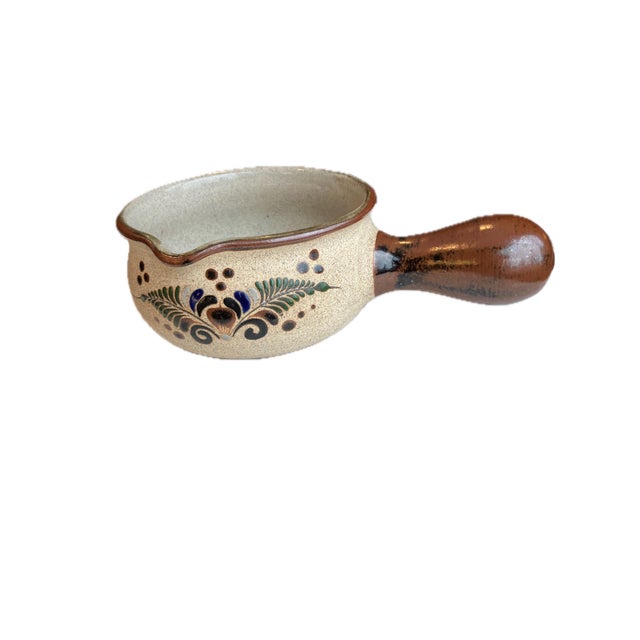 Mexican Vintage Mexican Tonala Folk Art Hand Painted Stoneware Ladle Pot For Sale - Image 3 of 11