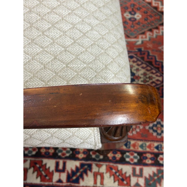 Small Antique Dark Wood Edwardian Loveseat With New Upholstery For Sale - Image 9 of 11