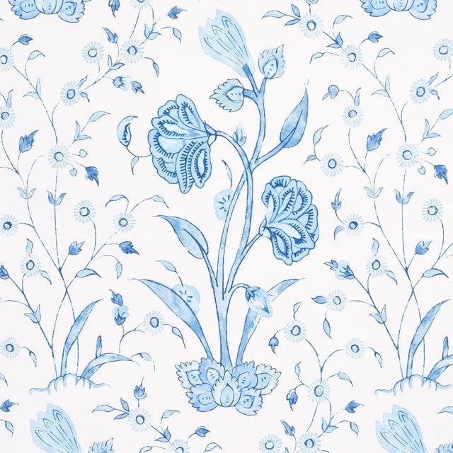 Contemporary Schumacher Khilana Floral Wallpaper In Porcelain For Sale - Image 3 of 4