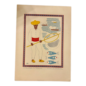 Original Vintage Carlos Merida 1945 Silkscreen Print " Pescadores De Patzcuaro" Plate Signed