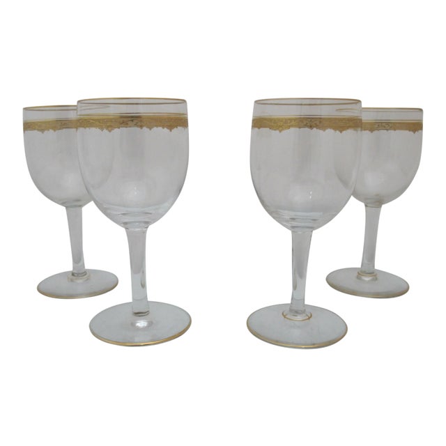 Elegant Gilt Crystal St Louis Style Port Wine 5 1/2" Glass Set of 4 For Sale