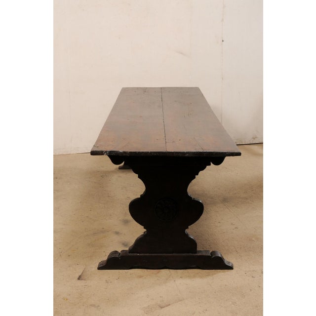 Coffee 18th Century Italian Carved Wood Trestle Dining Table For Sale - Image 8 of 11