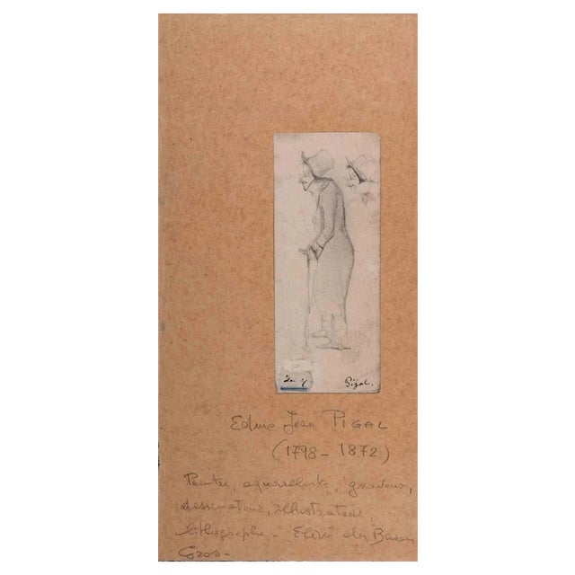 Edmé Jean Pigal, Old Lady, Original Drawing, 19th-Century For Sale