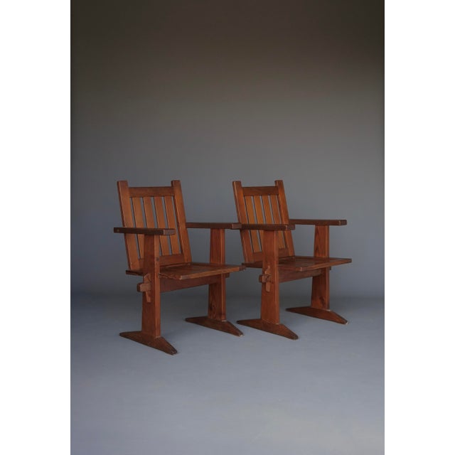 Wood Set of Scandinavian Oregon Pine Armchairs, 1930s For Sale - Image 7 of 17