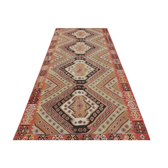 1950s Vintage Mid-Century Malatya Geometric Orange Multicolor Wool Kilim Rug For Sale - Image 5 of 7
