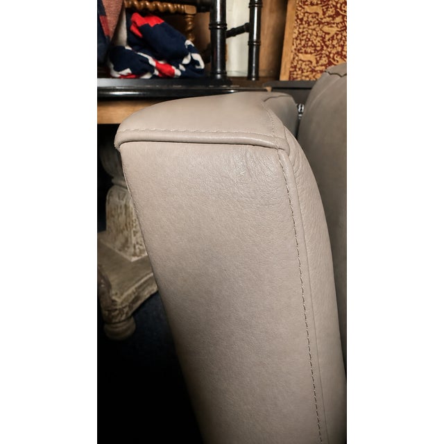Theodore Alexander Contemporary Taupe Leather Lounge Chair With Brass Accents For Sale - Image 16 of 16