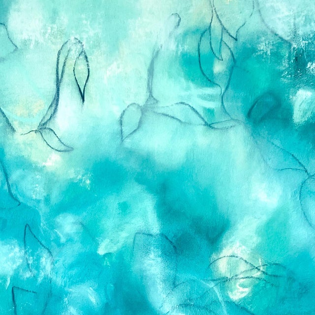 Midnight Wild Flowers - Blue Green Abstract Mixed Media Work on Paper by Sara Richardson For Sale - Image 4 of 6