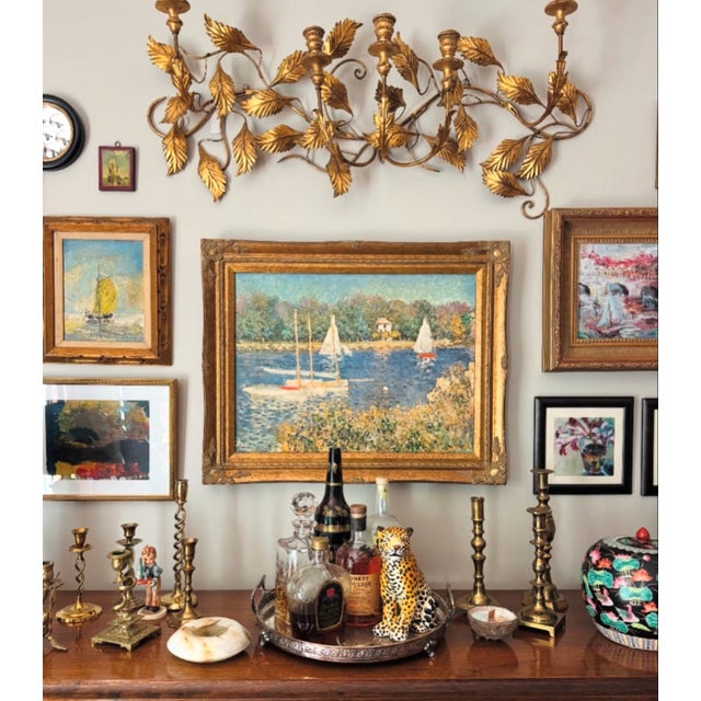 Wood Vintage Italian Hollywood Regency Style Gilt Leaf Wall Sconce For Sale - Image 7 of 7