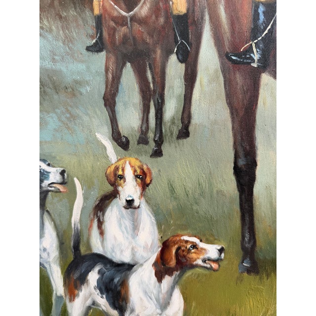 Fox Hunting Scene Oil Painting on Canvas Horses Hounds Equestrian Sporting Art For Sale - Image 14 of 14