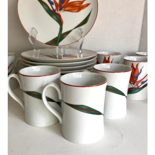 Fitz and Floyd 24 Pieces - 1980's Birds of Paradise Mug and Plate Set For Sale - Image 4 of 6