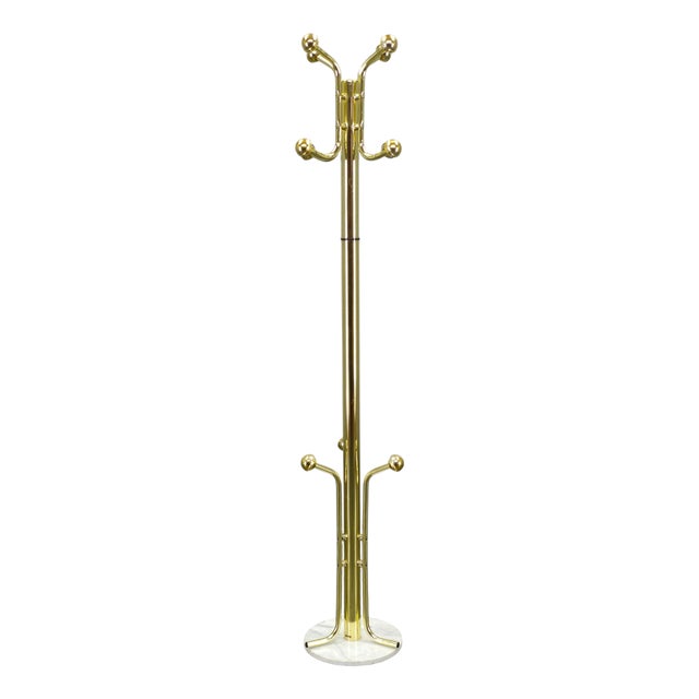 Italian Brass-Plated Coat Rack with Marble Base, 1970s For Sale