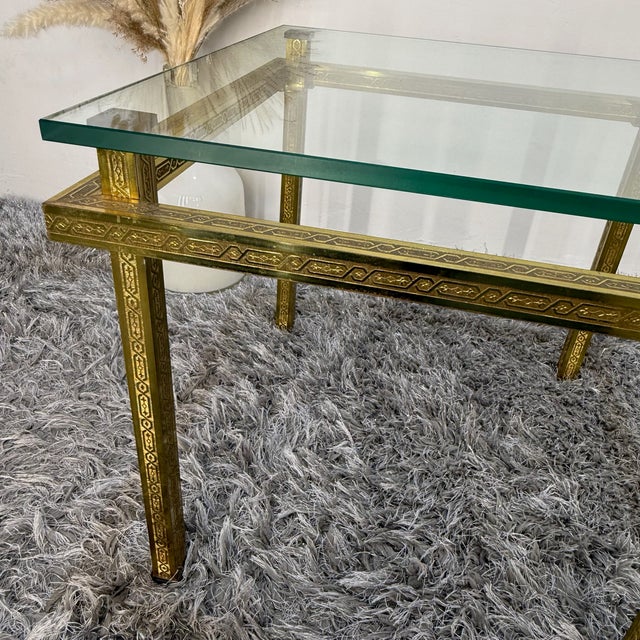 1970s Hollywood Regency Side Table in Engraved Brass and Glass, 1970s For Sale - Image 5 of 13