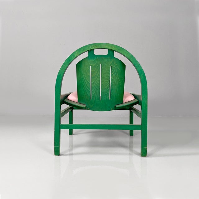 French Modern Argos Armchair in Pink Leather and Green Wood by Baumann, 1970s For Sale - Image 6 of 18
