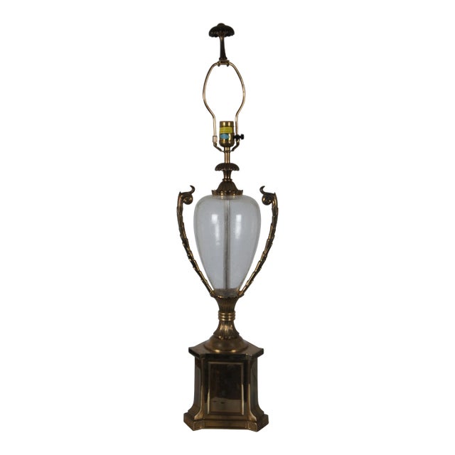 1990 Chapman Hollywood Regency Brass & Glass Globe Trophy Urn Table Lamp 35" For Sale
