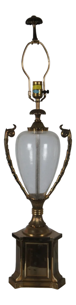 1990 Chapman Hollywood Regency Brass & Glass Globe Trophy Urn Table Lamp 35"