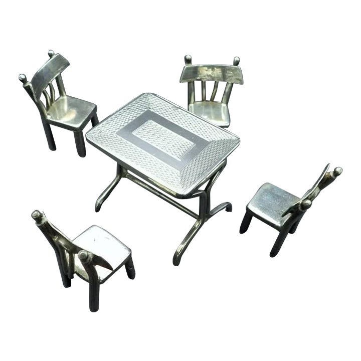 Antique 1930s Egyptian 900 Silver Miniature Table & 4 Chairs Dining Set ...