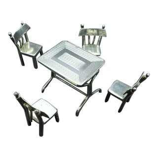 Antique 1930s Egyptian 900 Silver Miniature Table & 4 Chairs Dining Set Doll House Furniture For Sale