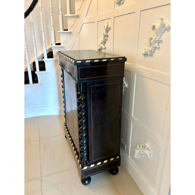 Antique Victorian Floral Marquetry and Ebonised Side Cabinet, 1860 For Sale - Image 12 of 18