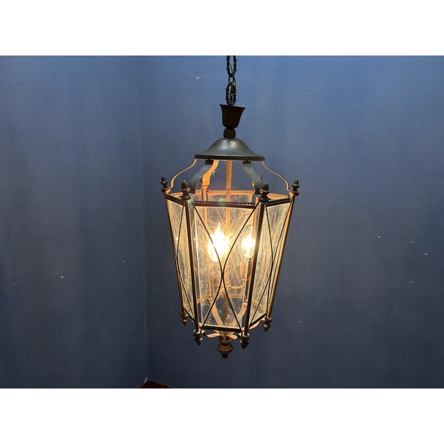 Vintage Bronze and Glass Lantern, Italy, 1950s For Sale - Image 4 of 7