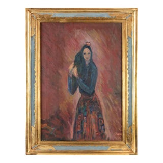 Sirio Pellegrini, Portrait of Woman, Oil on Board, 1960s For Sale