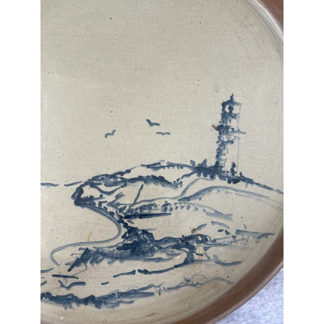 Mid 20th Century Coastal Studio Pottery Dish With Hand-Painted Lighthouse Coastal Scene. For Sale In Seattle - Image 6 of 11