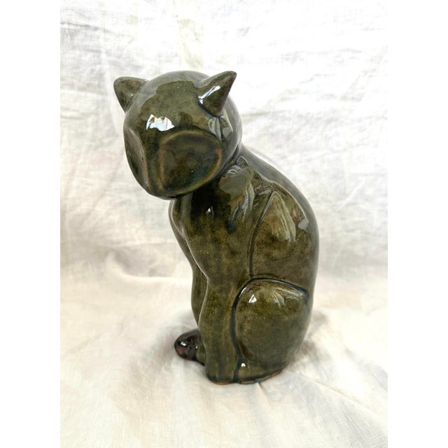 1970s MCM Ceramic Green Cat Figure For Sale - Image 5 of 6